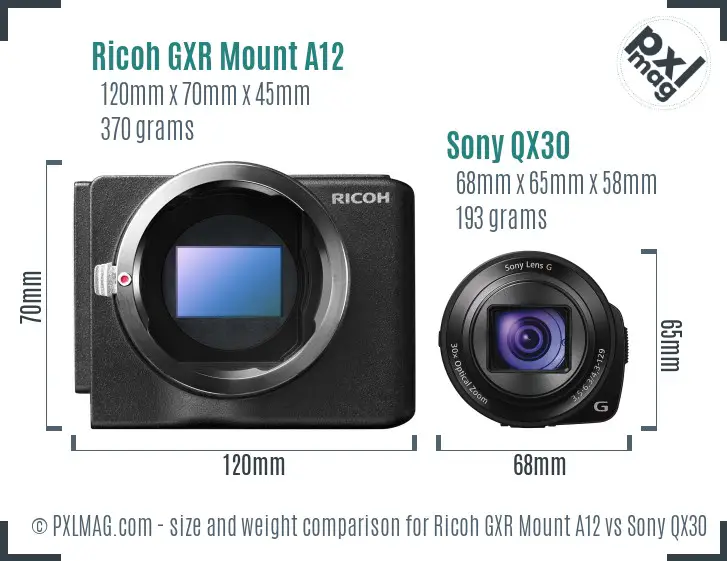 Ricoh GXR Mount A12 vs Sony QX30 size comparison