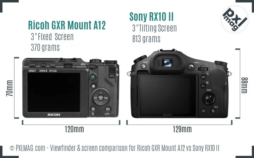 Ricoh GXR Mount A12 vs Sony RX10 II Screen and Viewfinder comparison