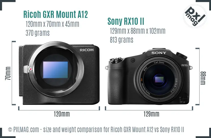 Ricoh GXR Mount A12 vs Sony RX10 II size comparison