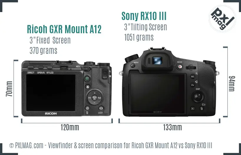Ricoh GXR Mount A12 vs Sony RX10 III Screen and Viewfinder comparison Ricoh GXR Mount A12 vs Sony RX10 III Screen and Viewfinder comparison