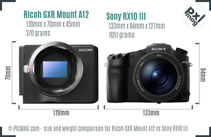 Ricoh GXR Mount A12 vs Sony RX10 III size comparison Ricoh GXR Mount A12 vs Sony RX10 III size comparison