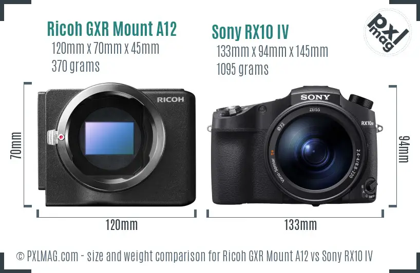 Ricoh GXR Mount A12 vs Sony RX10 IV size comparison