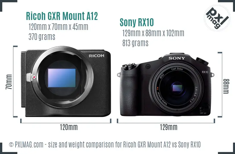 Ricoh GXR Mount A12 vs Sony RX10 size comparison
