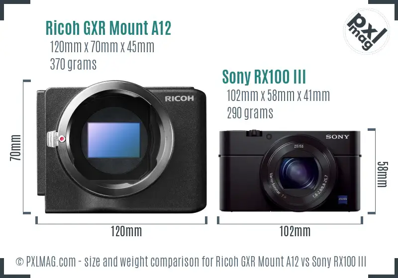 Ricoh GXR Mount A12 vs Sony RX100 III size comparison