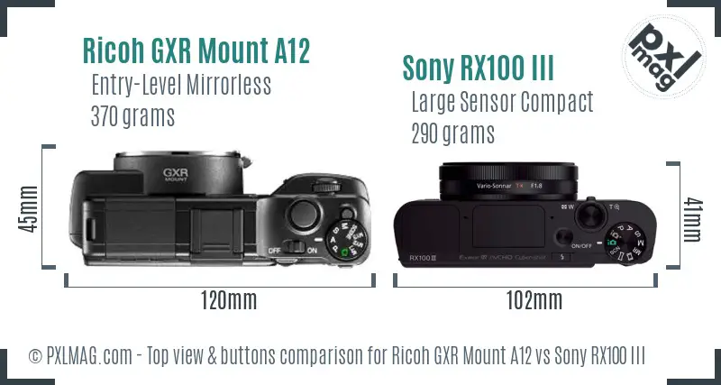 Ricoh GXR Mount A12 vs Sony RX100 III top view buttons comparison
