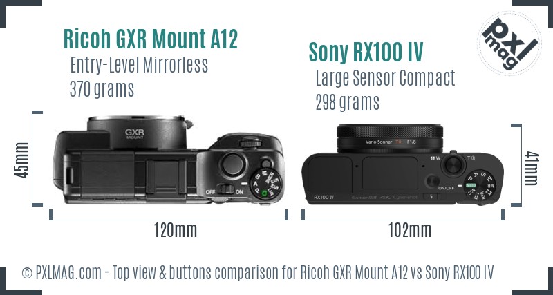 Ricoh GXR Mount A12 vs Sony RX100 IV top view buttons comparison