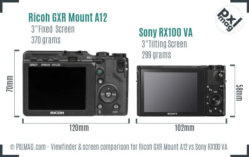 Ricoh GXR Mount A12 vs Sony RX100 VA Screen and Viewfinder comparison