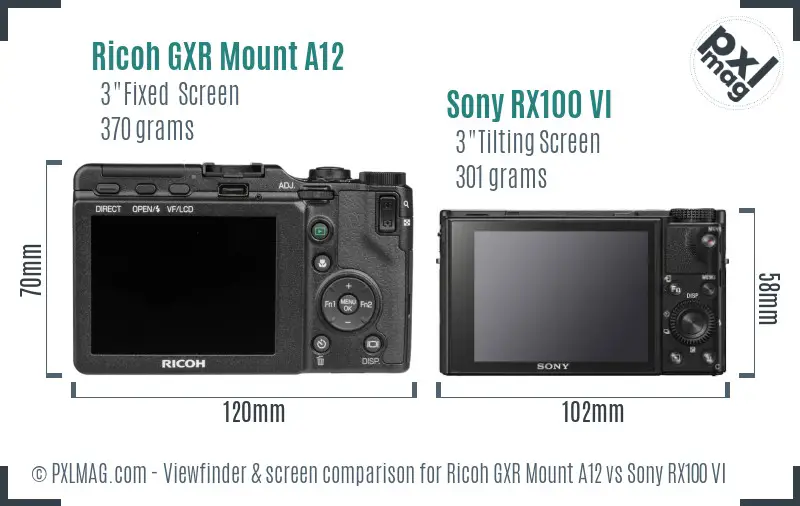 Ricoh GXR Mount A12 vs Sony RX100 VI Screen and Viewfinder comparison