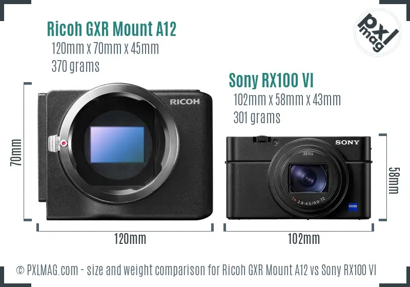 Ricoh GXR Mount A12 vs Sony RX100 VI size comparison