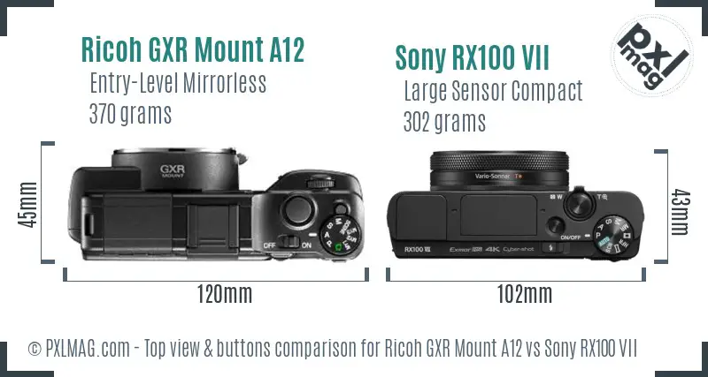Ricoh GXR Mount A12 vs Sony RX100 VII top view buttons comparison