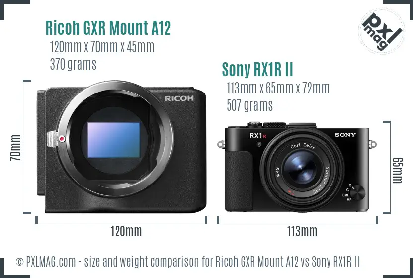 Ricoh GXR Mount A12 vs Sony RX1R II size comparison
