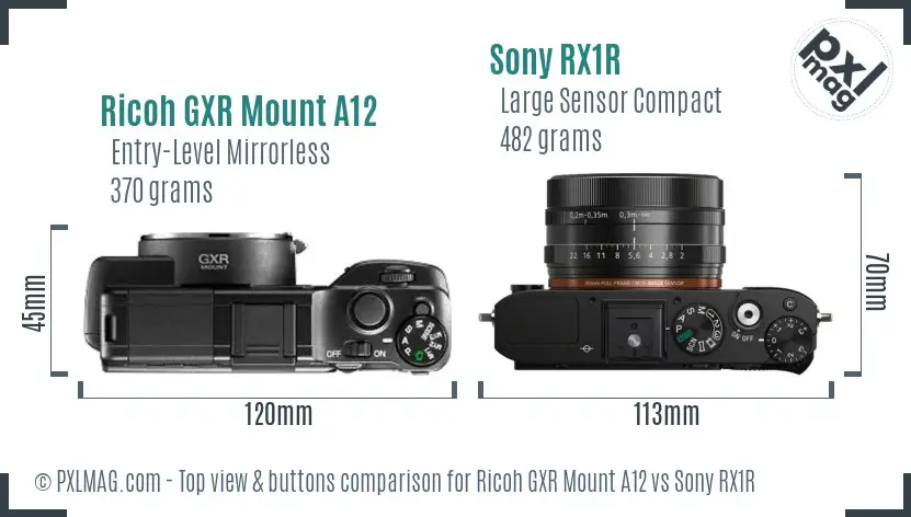 Ricoh GXR Mount A12 vs Sony RX1R top view buttons comparison