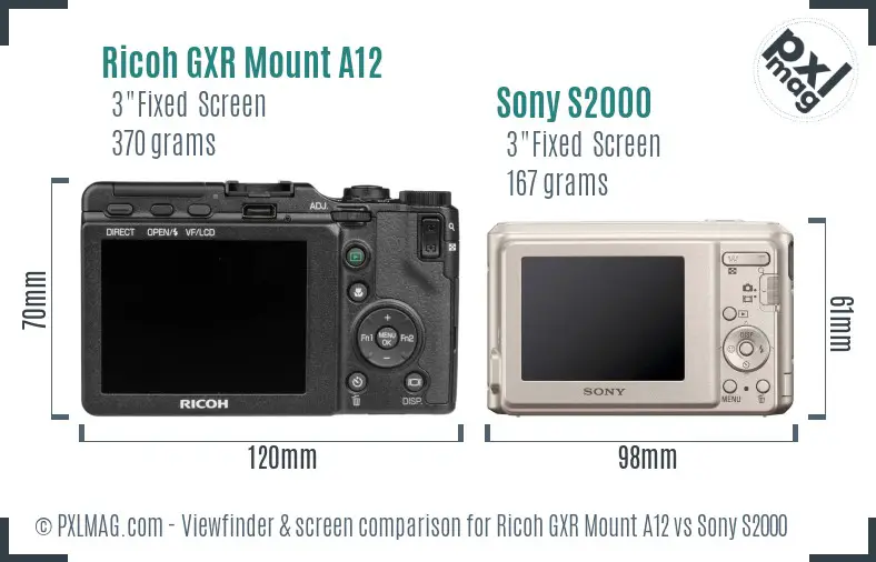 Ricoh GXR Mount A12 vs Sony S2000 Screen and Viewfinder comparison