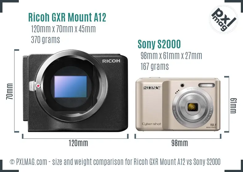 Ricoh GXR Mount A12 vs Sony S2000 size comparison