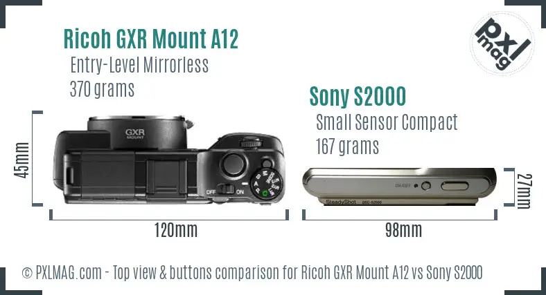 Ricoh GXR Mount A12 vs Sony S2000 top view buttons comparison