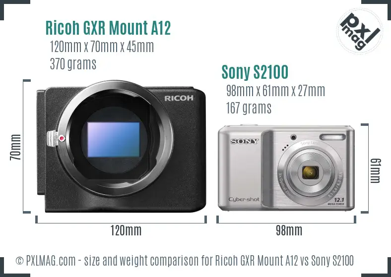 Ricoh GXR Mount A12 vs Sony S2100 size comparison