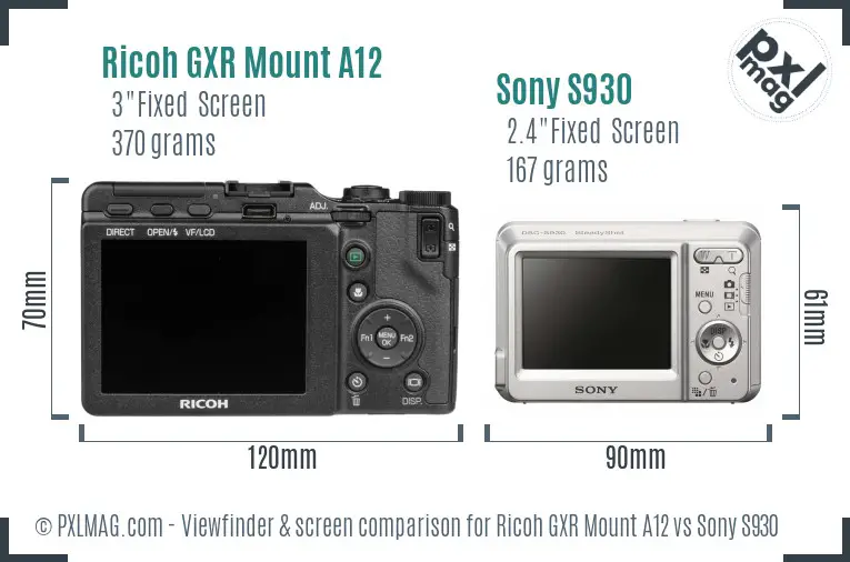 Ricoh GXR Mount A12 vs Sony S930 Screen and Viewfinder comparison