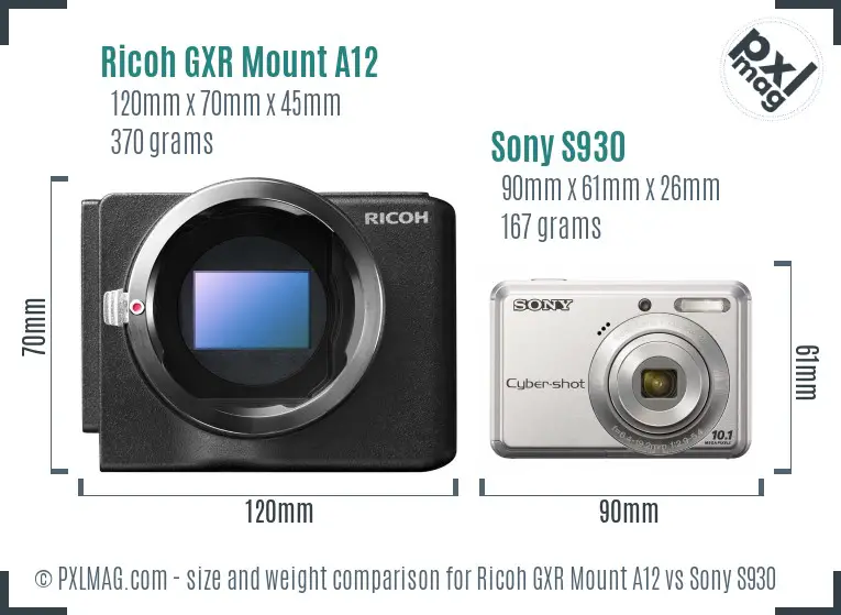 Ricoh GXR Mount A12 vs Sony S930 size comparison