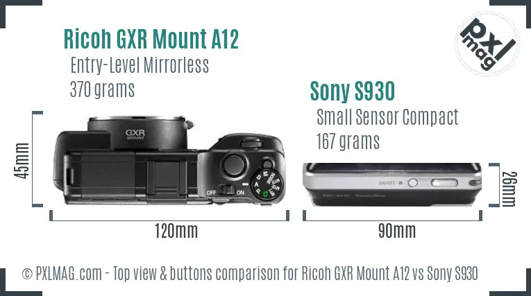 Ricoh GXR Mount A12 vs Sony S930 top view buttons comparison