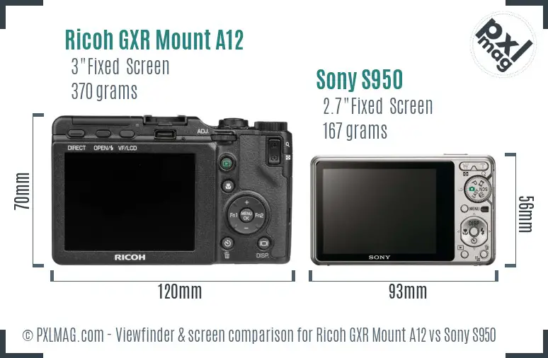 Ricoh GXR Mount A12 vs Sony S950 Screen and Viewfinder comparison