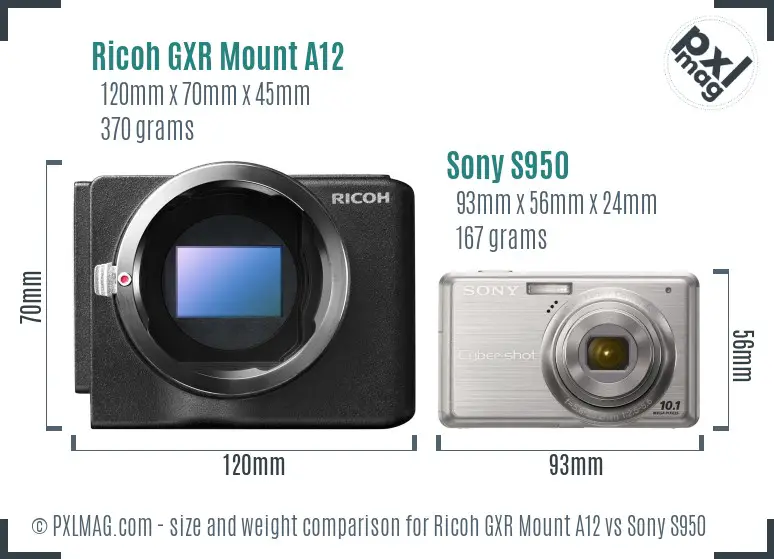 Ricoh GXR Mount A12 vs Sony S950 size comparison