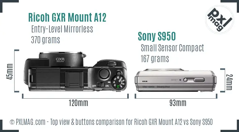 Ricoh GXR Mount A12 vs Sony S950 top view buttons comparison