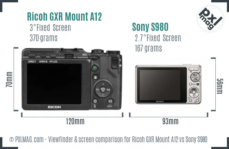 Ricoh GXR Mount A12 vs Sony S980 Screen and Viewfinder comparison