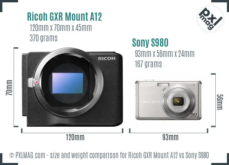 Ricoh GXR Mount A12 vs Sony S980 size comparison