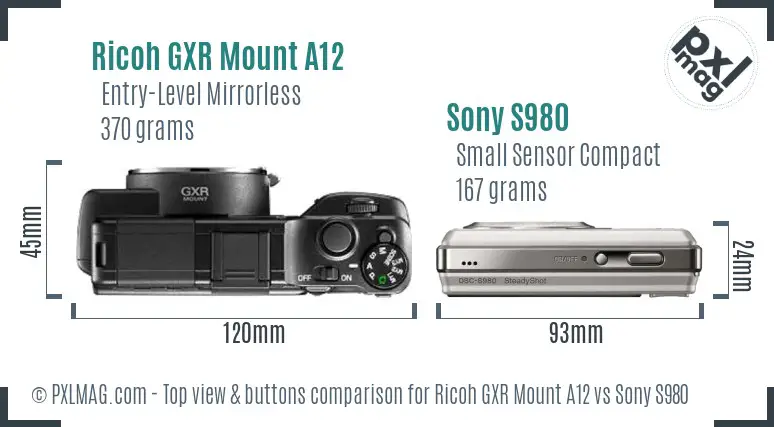 Ricoh GXR Mount A12 vs Sony S980 top view buttons comparison