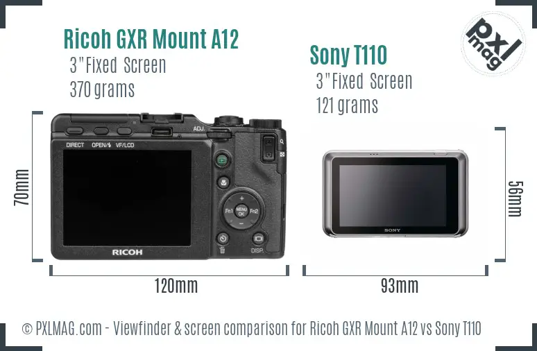 Ricoh GXR Mount A12 vs Sony T110 Screen and Viewfinder comparison