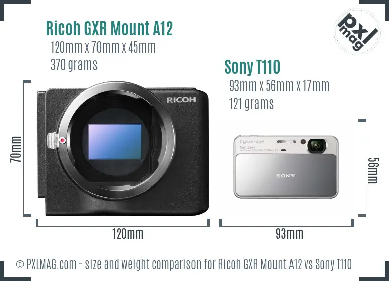 Ricoh GXR Mount A12 vs Sony T110 size comparison