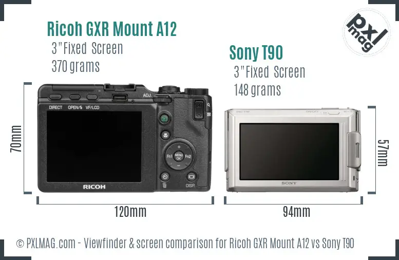 Ricoh GXR Mount A12 vs Sony T90 Screen and Viewfinder comparison