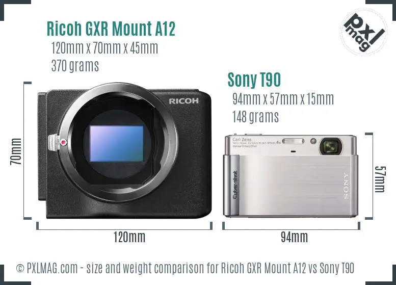 Ricoh GXR Mount A12 vs Sony T90 size comparison