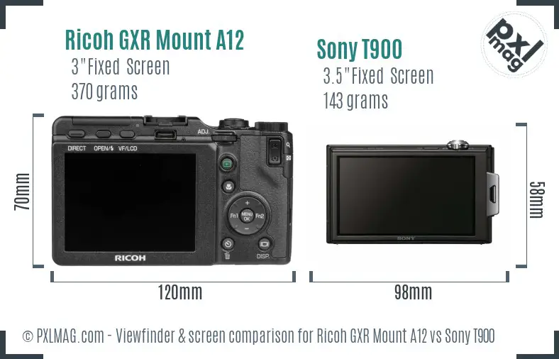 Ricoh GXR Mount A12 vs Sony T900 Screen and Viewfinder comparison