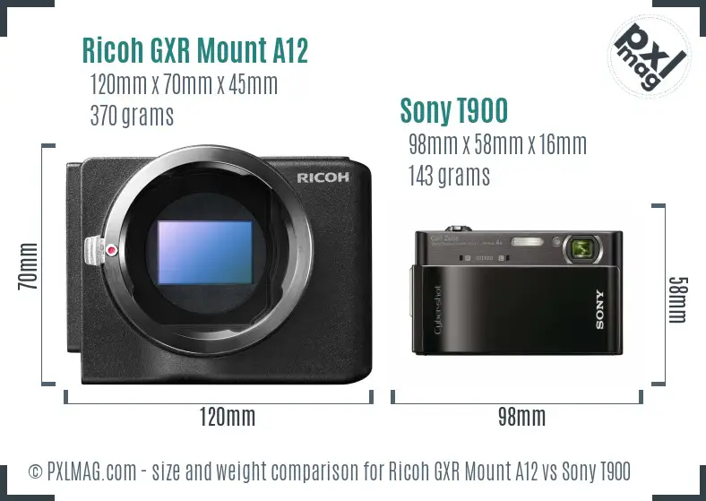 Ricoh GXR Mount A12 vs Sony T900 size comparison