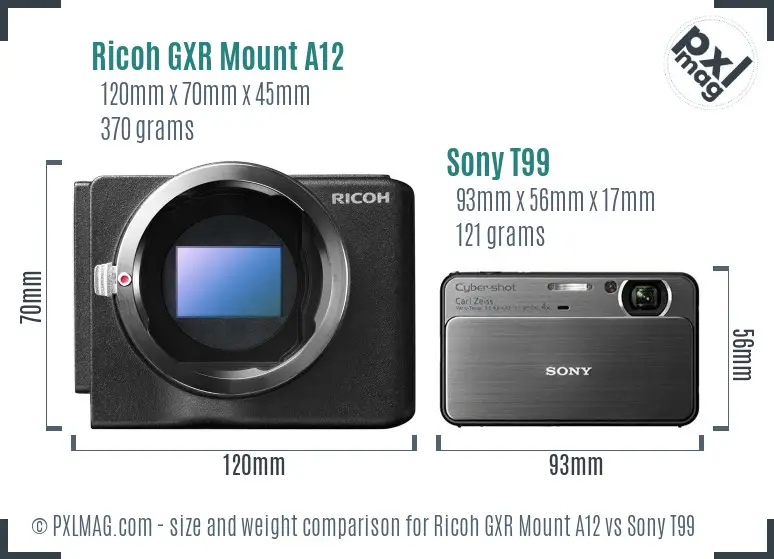 Ricoh GXR Mount A12 vs Sony T99 size comparison