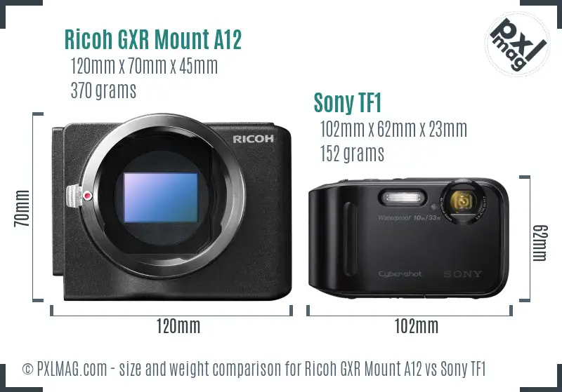 Ricoh GXR Mount A12 vs Sony TF1 size comparison
