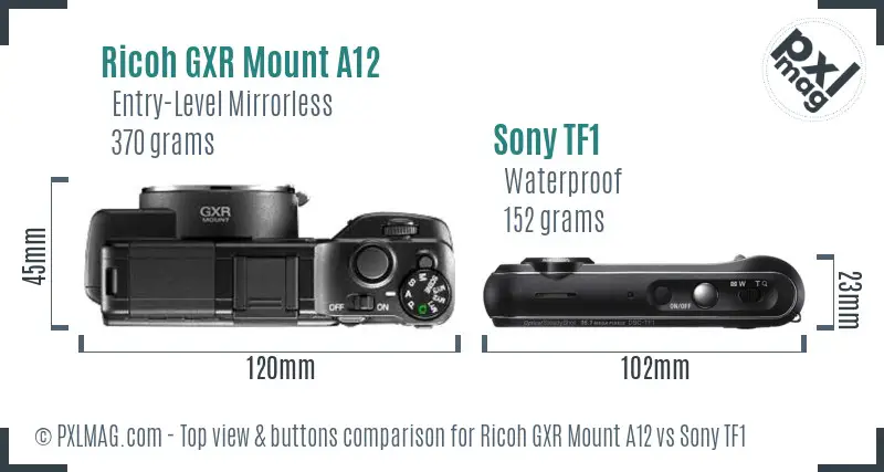 Ricoh GXR Mount A12 vs Sony TF1 top view buttons comparison