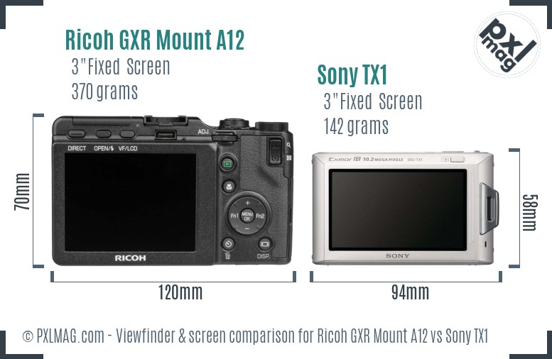 Ricoh GXR Mount A12 vs Sony TX1 Screen and Viewfinder comparison