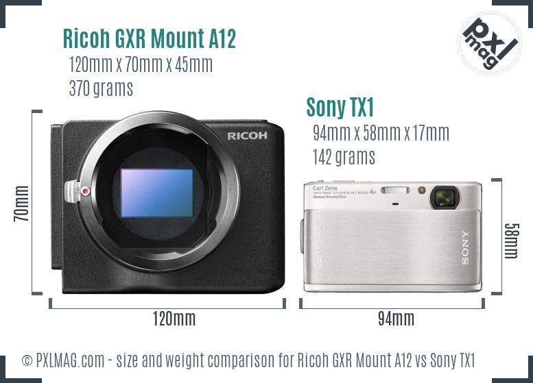 Ricoh GXR Mount A12 vs Sony TX1 size comparison