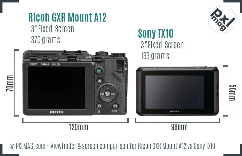 Ricoh GXR Mount A12 vs Sony TX10 Screen and Viewfinder comparison