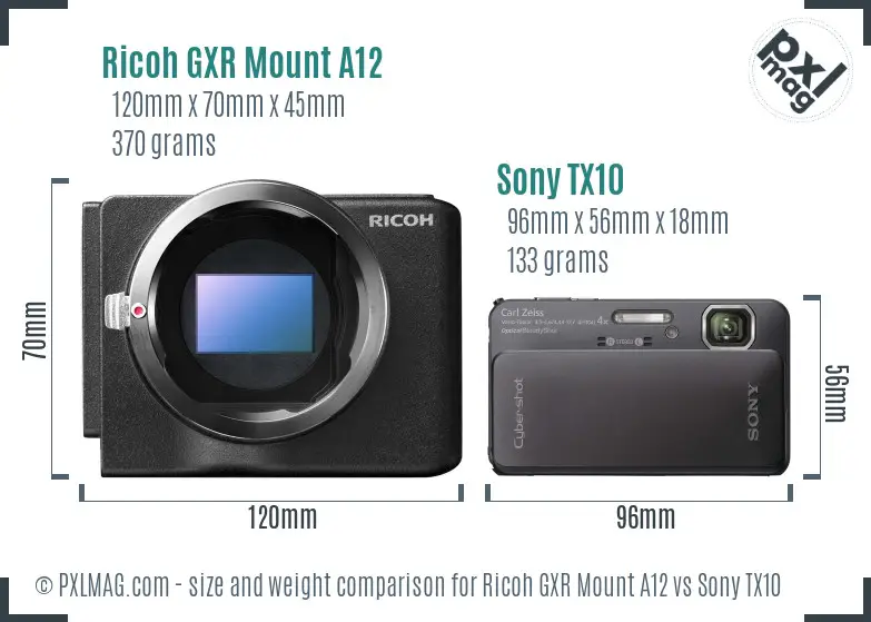 Ricoh GXR Mount A12 vs Sony TX10 size comparison