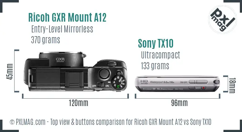 Ricoh GXR Mount A12 vs Sony TX10 top view buttons comparison