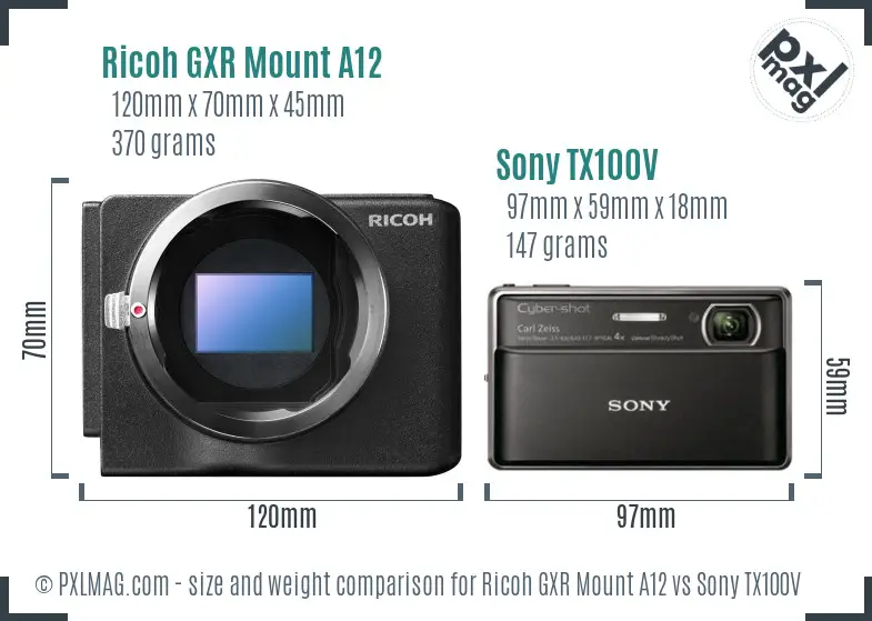 Ricoh GXR Mount A12 vs Sony TX100V size comparison