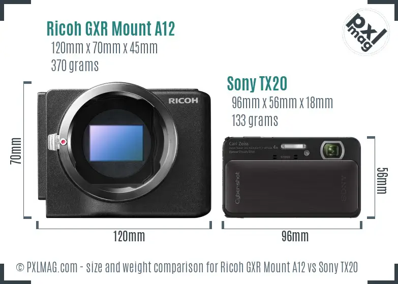 Ricoh GXR Mount A12 vs Sony TX20 size comparison