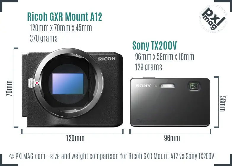 Ricoh GXR Mount A12 vs Sony TX200V size comparison