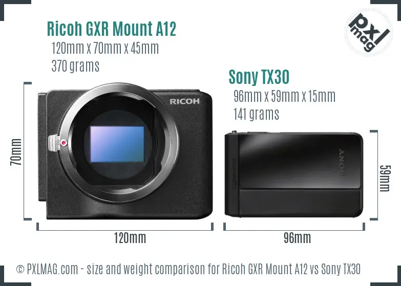 Ricoh GXR Mount A12 vs Sony TX30 size comparison