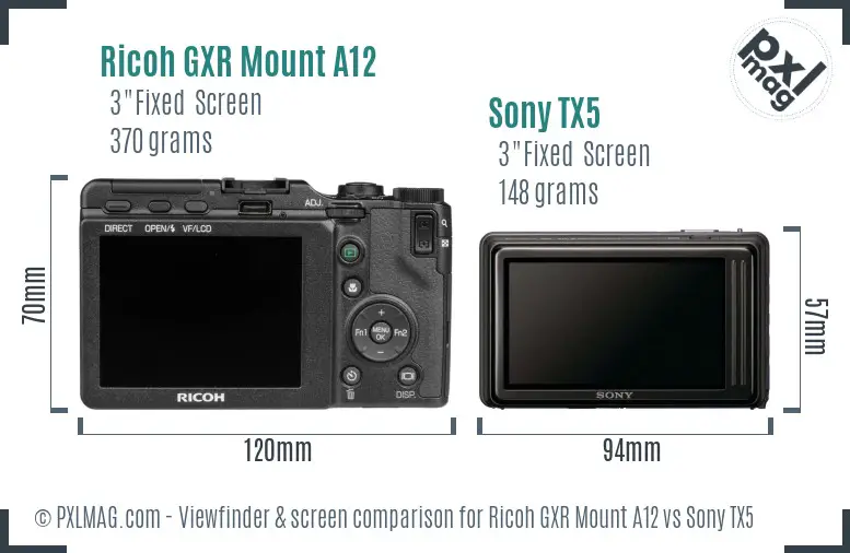 Ricoh GXR Mount A12 vs Sony TX5 Screen and Viewfinder comparison