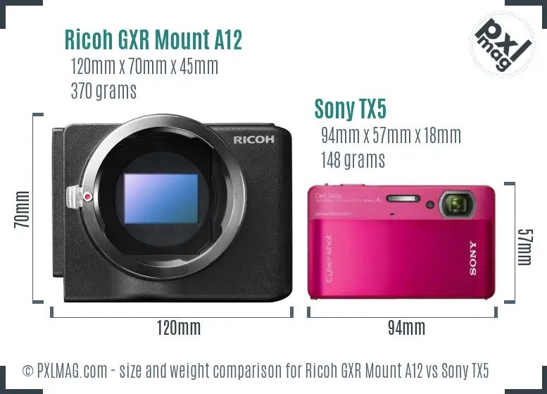 Ricoh GXR Mount A12 vs Sony TX5 size comparison