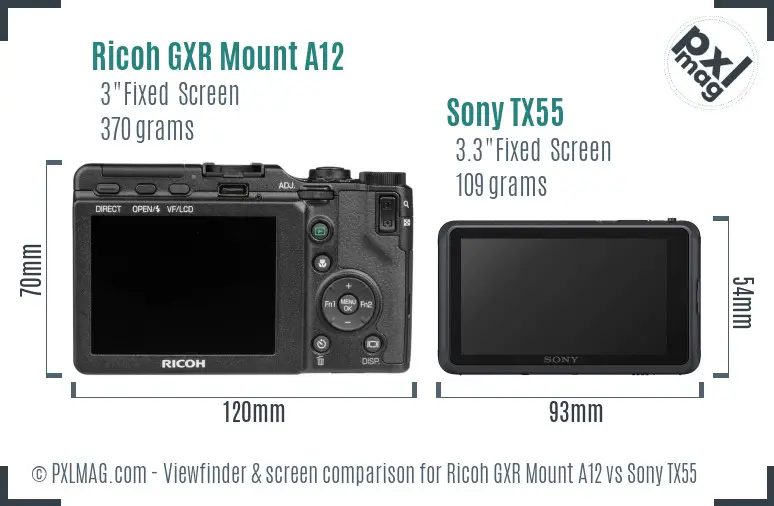Ricoh GXR Mount A12 vs Sony TX55 Screen and Viewfinder comparison
